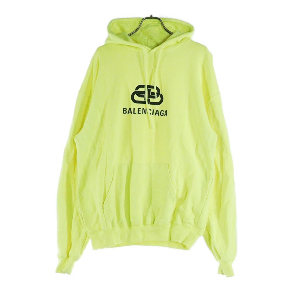 BALENCIAGA バレンシアガ 19AW フロントBB ロゴプリント長袖パーカー オーバーサイズ フーディー イエロー