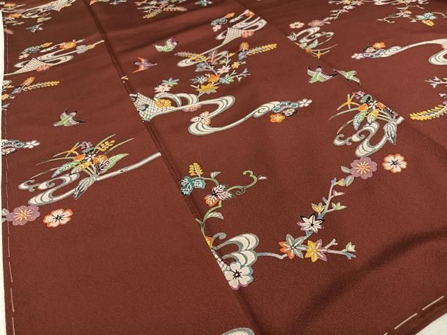 平和屋着物○上質な小紋 型染め 花鳥文 ロング丈 正絹 逸品 未