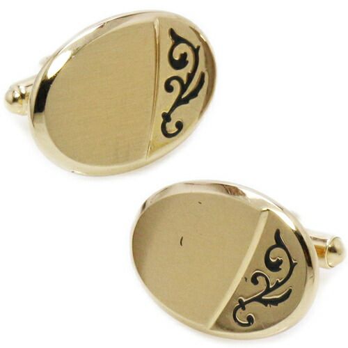 ゴールド　カフリンクス　ヴィンテージ アンティーク カフス ツタ模様 ゴールド オーバル #1762 カフスボタン