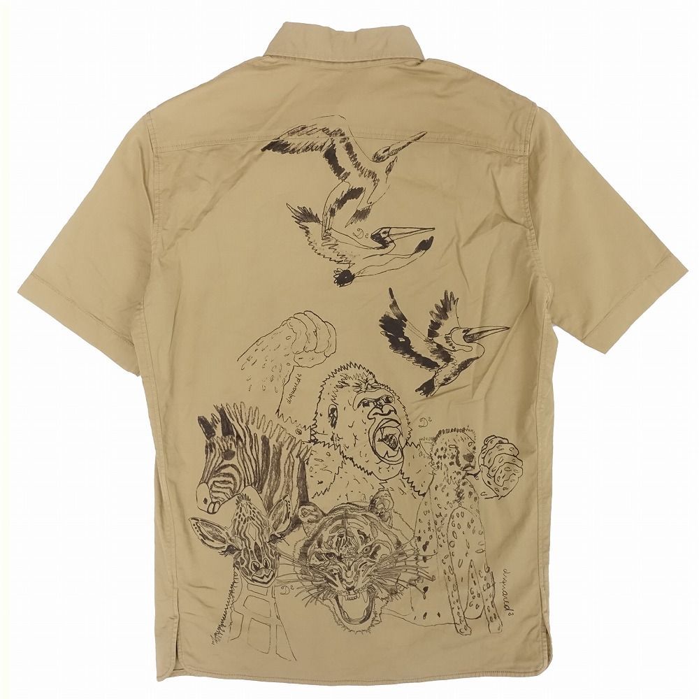 正規品DSQUARED2動物イラスト 半袖シャツ ベージュ 14ss DSQUARED2 ディースクエアード アニマル柄 プリント シャツ