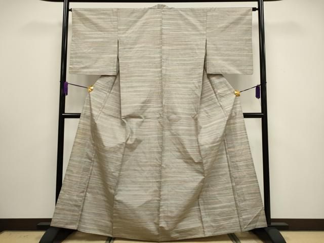 平和屋着物▽上質な紬 単衣 刺し子 絣横段文 正絹 逸品 DAAV5175az