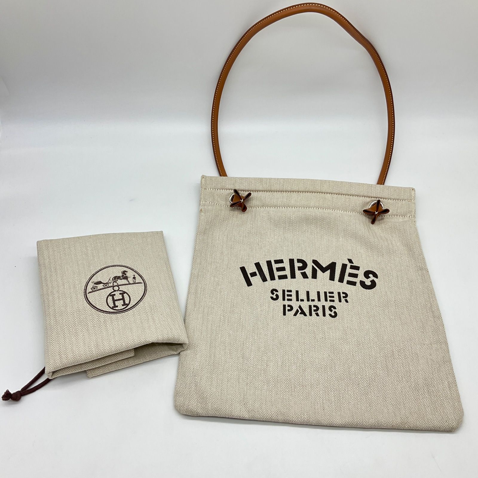 HERMES エルメス アリーヌ MM トートバッグ ショルダーバッグ A刻印 キャンバス レザー ナチュラル ブラウン 保存袋【中古】Aランク  2_141 - メルカリ