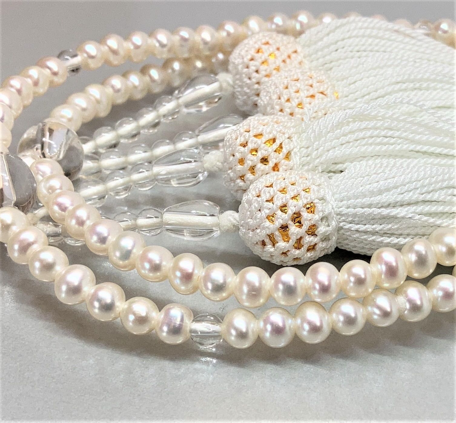 淡水真珠グレーカラー 念珠 数珠 百八珠 全宗派使用可能 保証＆手引き付