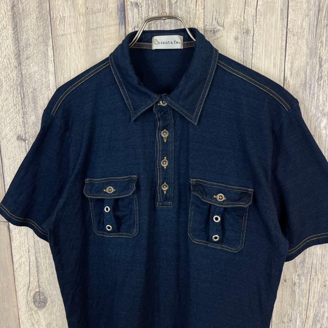 santa fe サンタフェ 日本製 インディゴブルー 半袖 ポロシャツ 48