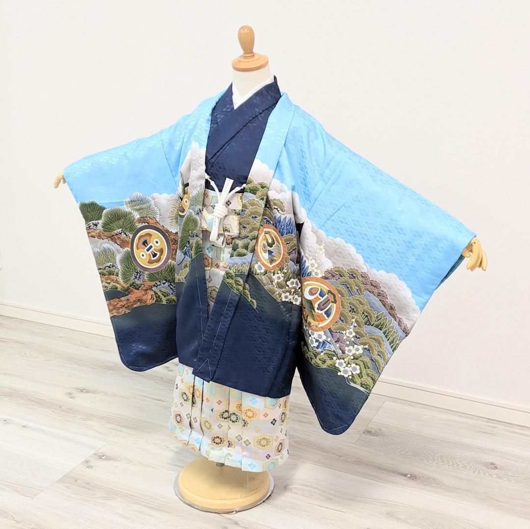 七五三 着物 レンタル 5歳 男の子 フルセット 袴セット 青 緑 紺