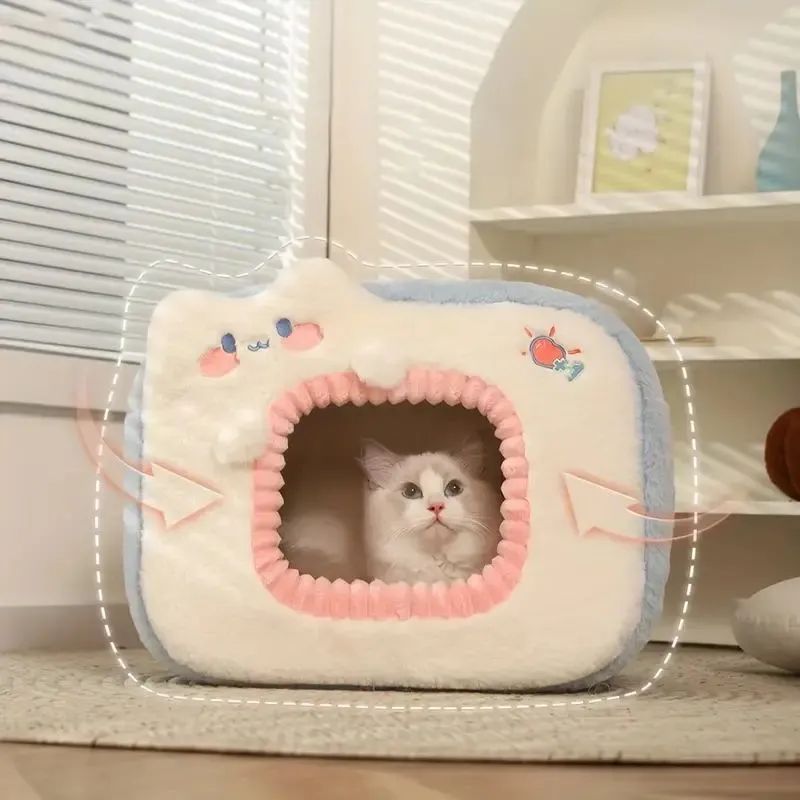 快適オールシーズン用猫ベッド - 柔らかく暖かいポリエステル製ペットハウス 猫＆小型犬用 クラシックスタイル 簡単組立