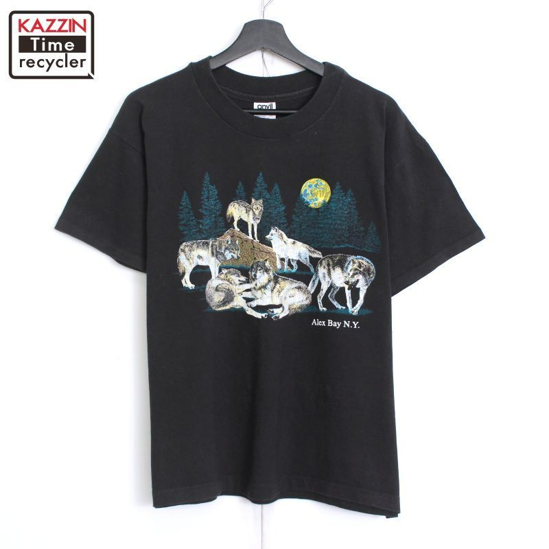 90s USA製 vintage Anvil ウルフ プリント 半袖Tシャツ メンズ 表記L 