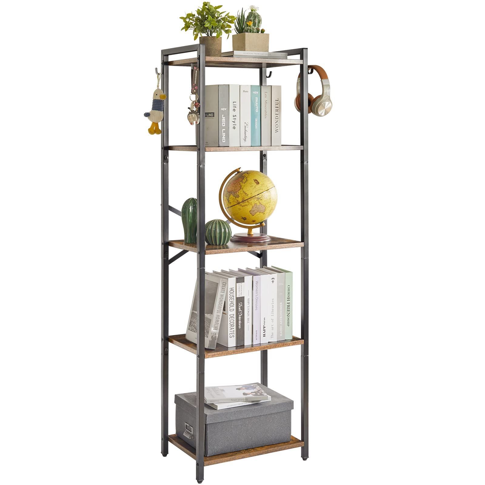 新着商品 書斎 廊下 オフィス リビングルーム インダストリアルスタイル スチールフレーム付き収納ラック 素朴な茶色と黒 プラントラック 5層収納ラック JPHBC005H YMYNY本棚