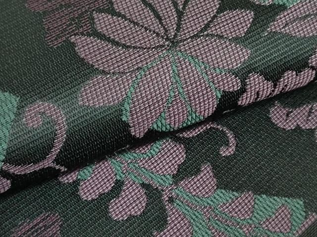 平和屋着物○西陣 川島織物 六通柄袋帯 草花菱間道 黒地 未使用