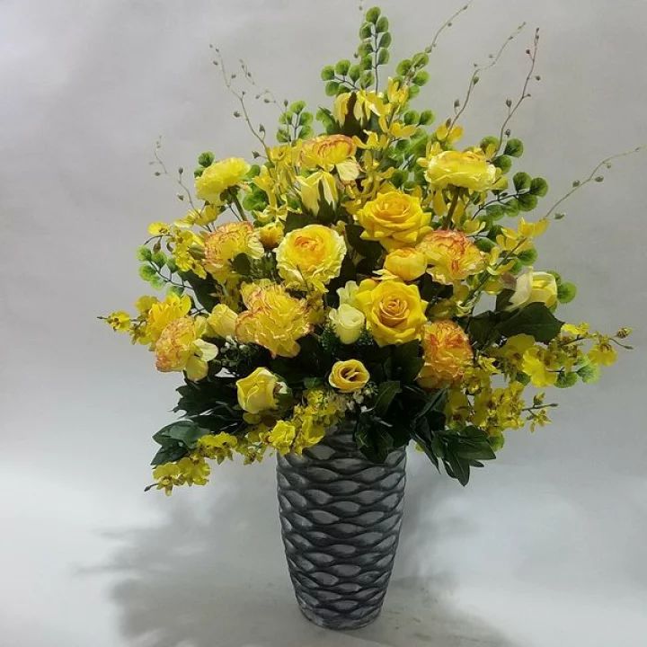 造花黄バラMIXアレンジ【高75×幅50】光触媒コーティング フラワー・ガーデニング 造花黄バラMIXアレンジ【高75×幅50】光触媒