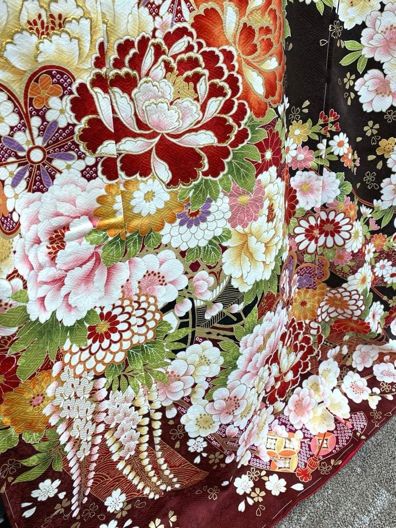 振袖 仮絵羽 舞台衣装 金彩 刺繍 紋意匠 正絹 未仕立て品 八掛付き 