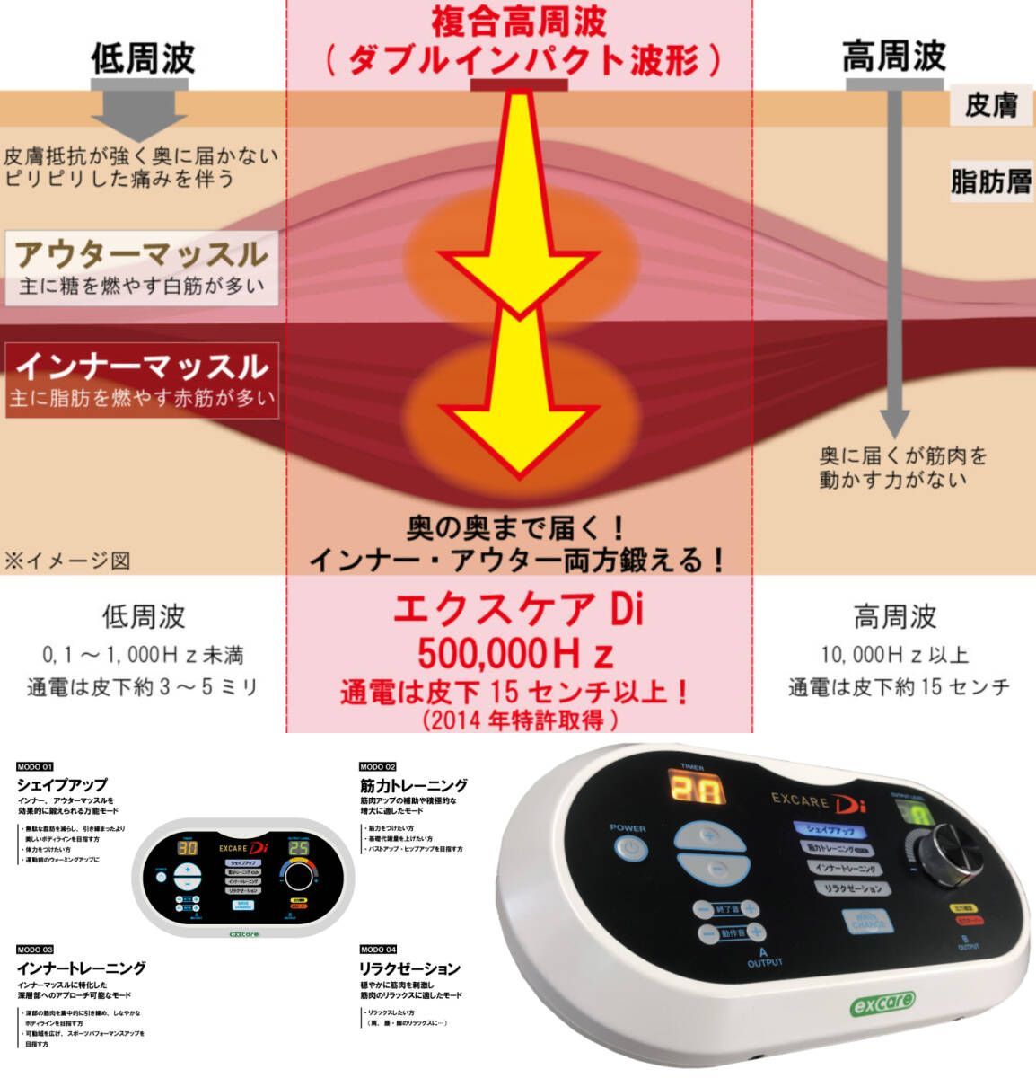 定価35万円 EXCARE Di エクスケア 複合高周波 EMSマシン エクスケアジャパン 専用バッグ 新品パッド2個 クリーンショット 取説 極美品 必見