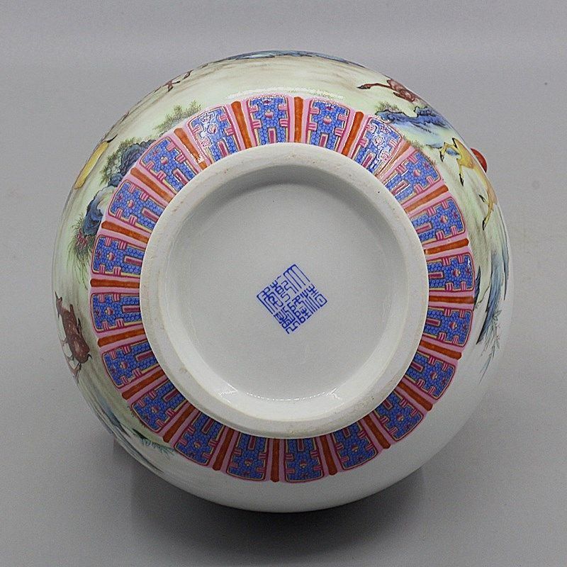 中国美術 両耳鹿頭福筒 開運 風水招財 陶磁器 装飾品 現代工芸品