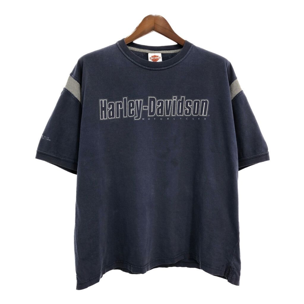 HARLEY DAVIDSON ハーレーダビッドソン 半袖Ｔシャツ 大きいサイズ ネイビー メンズ XXL相当 古着 U0491
