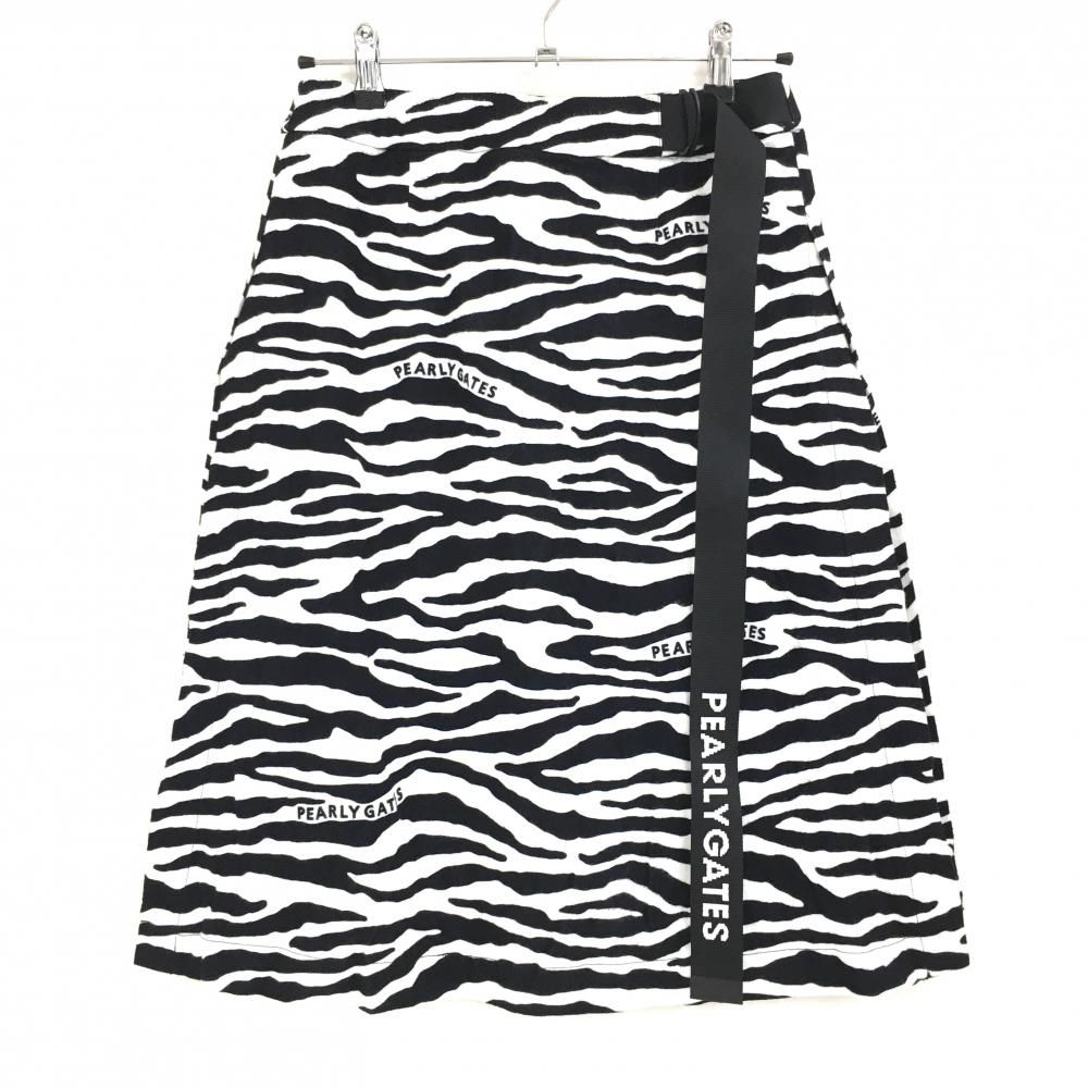 新品】パーリーゲイツ スカート 白×黒 ゼブラ柄 微起毛 内側プリーツ