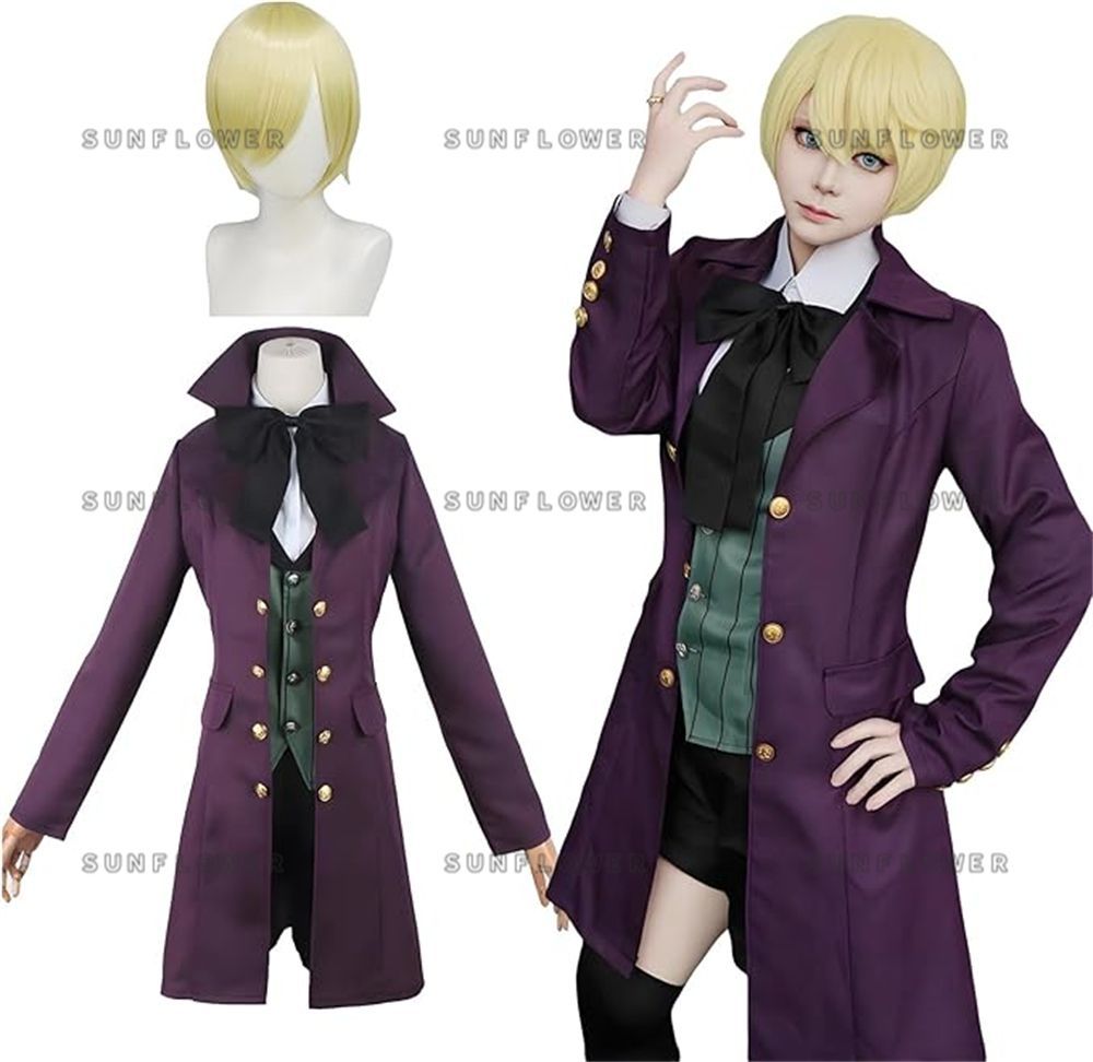 コスプレ衣装 黒執事 グレル サトクリフ ウィッグ靴付き 赤ver メガネ