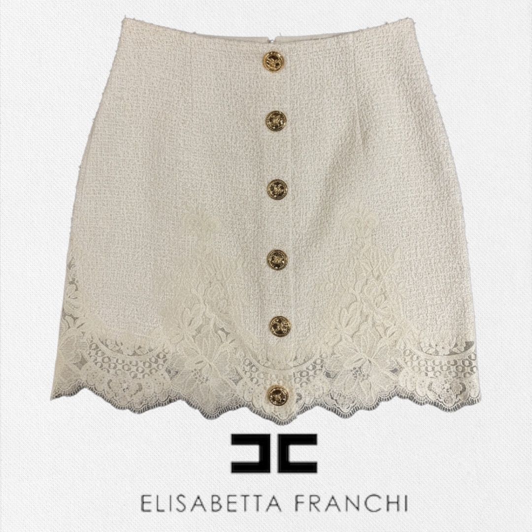 エリザベッタ ELISABETTA FRANCHI ミニスカート 40サイズ オフホワイト レディーススカート イタリア製