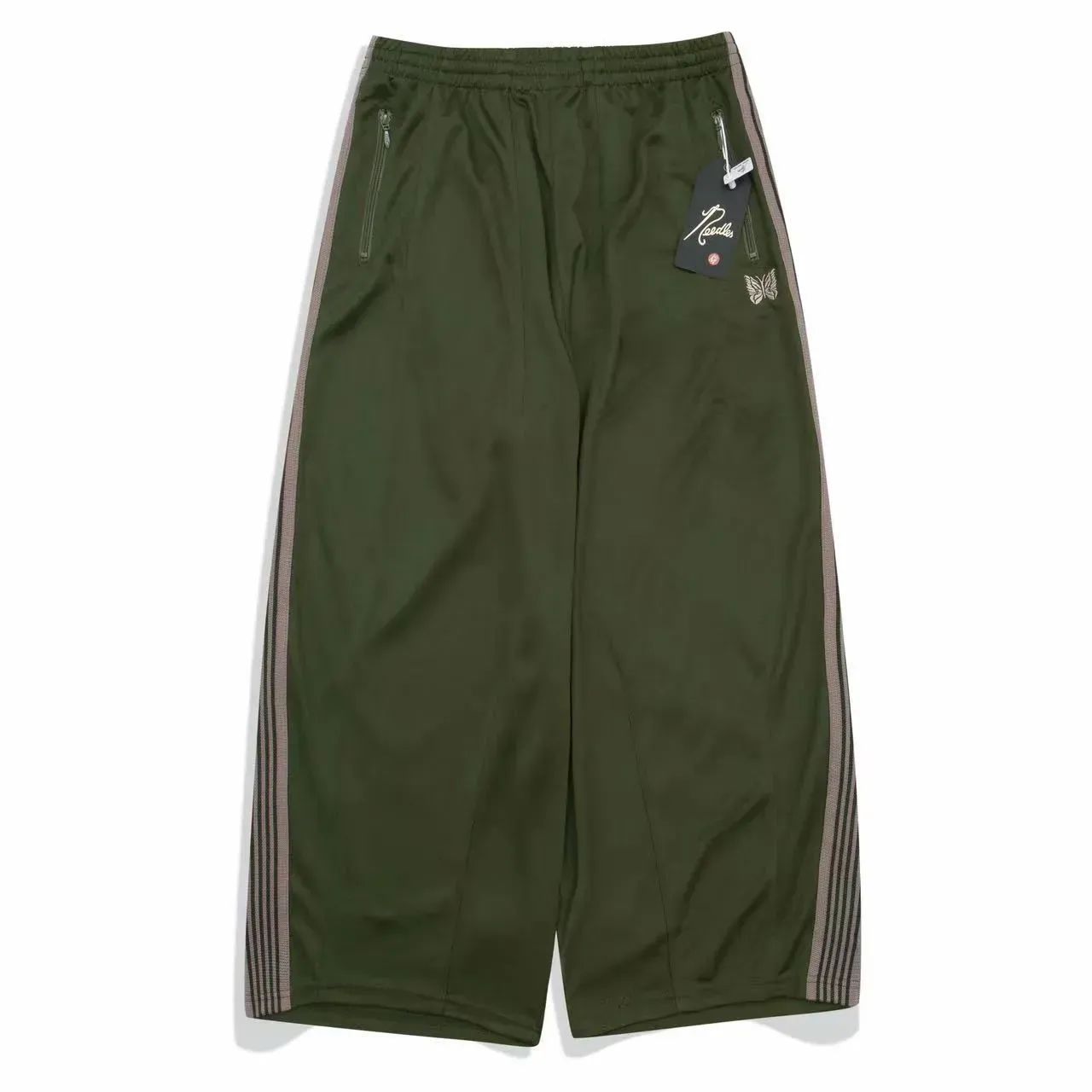 【入手困難・新品未使用】超 Needles ニードルス ポリスムース H.D. トラックパンツ　ヒザデル　ユニセックス　オリーブ
