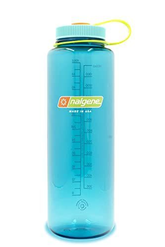 Nalgene Sustain Tritan BPA-Free Water Bottle Made with Material Derived from 50% Plastic Waste， 48 OZ， Wide Mouth， Cerulean