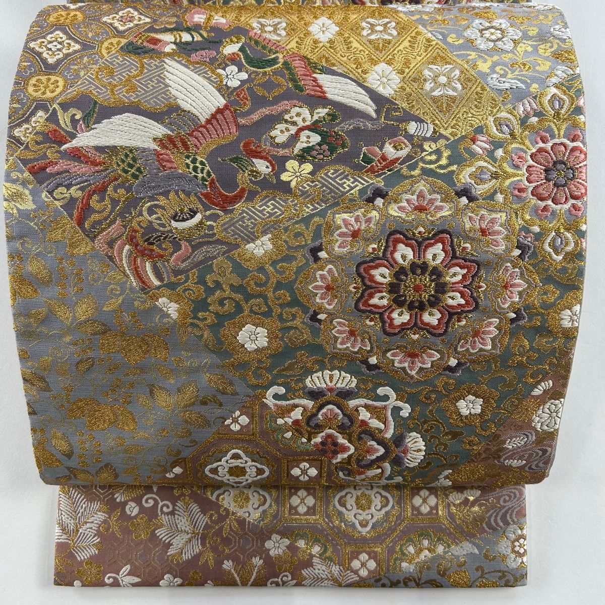三越 六通柄 袋帯 七宝 鳳凰 花 金糸