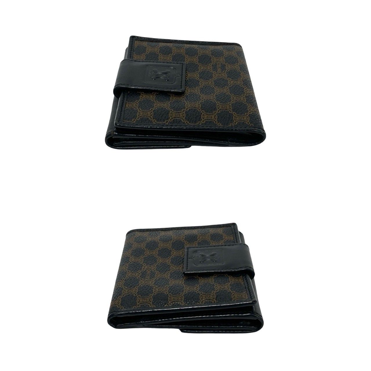 【ほぼ未使用】セリーヌ マカダム ブラゾン レザー 二つ折り 財布 ブラック CELINE 極 美品 箱付 セリーヌ ヴィンテージ マカダム ブラゾン