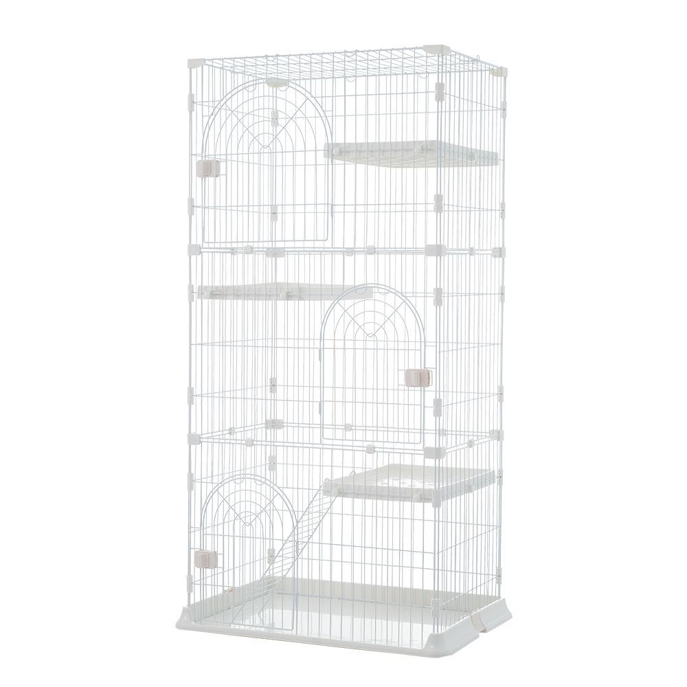 おしゃれ 猫 ケージ キャットケージ 3段 猫ゲージ おしゃれ キャットハウス ネコ ハウス 多段 留守番 保護 脱走防止 多頭飼いペットケージ ホワイト M サイズ White