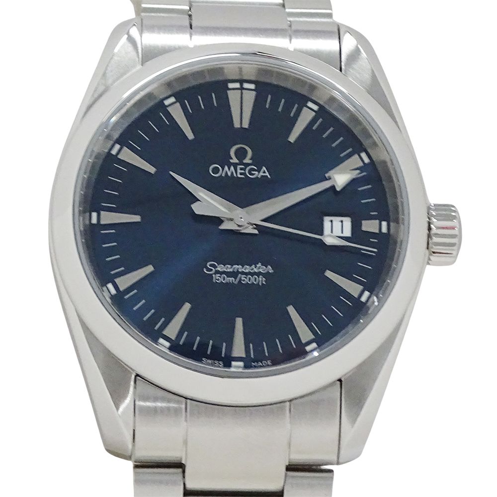 オメガ OMEGA シーマスター アクアテラ 2518.80 時計 メンズ ブランド デイト クオーツ QZ ステンレス SS シルバー ネイビー 磨き済み