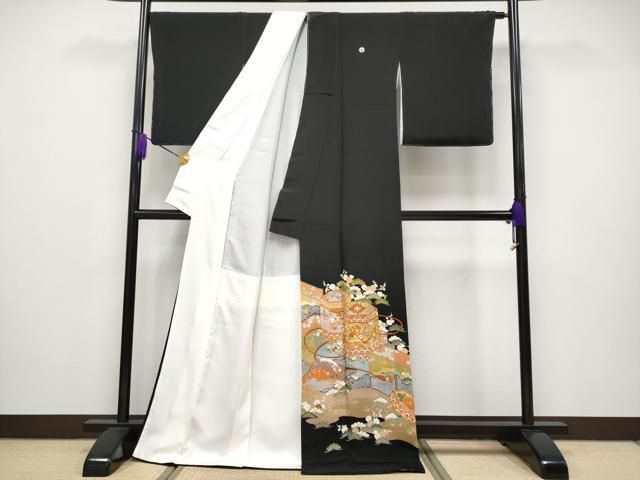 平和屋本店■極上　創業460年・千總　黒留袖　駒刺繍　貝桶宝尽くし吉祥文　金彩　松坂屋扱い　逸品　CYAA2503s5 平和屋本店□極上 創業460年・千總 黒留袖 駒刺繍 貝桶宝尽くし吉祥文