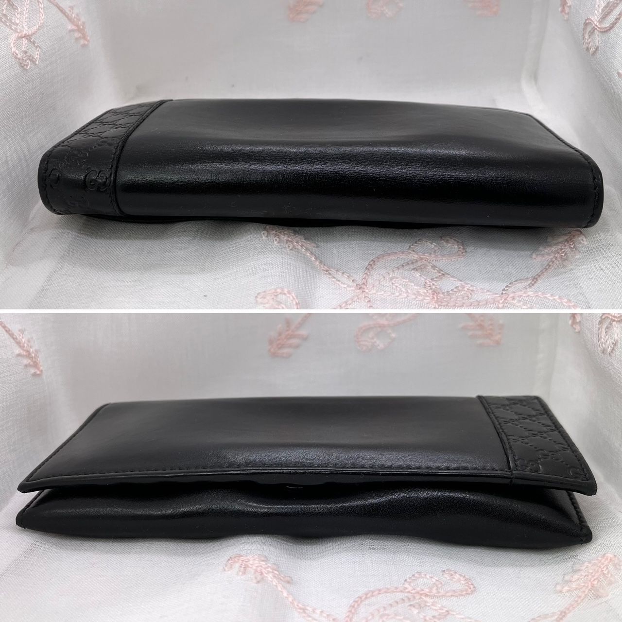 GUCCI ブラックレザー ファスナー マイクロ GG シマレザー長財布 ☆良品☆ GUCCI グッチ マイクロシマ GG シマ レザー 長財布 折