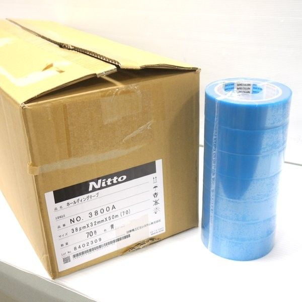 日東電工 ホールディングテープ No.3800A 38μm×32mm×50m 70巻入 青 幅32mm 仮止め用粘着テープ Nitto ≡DT4789