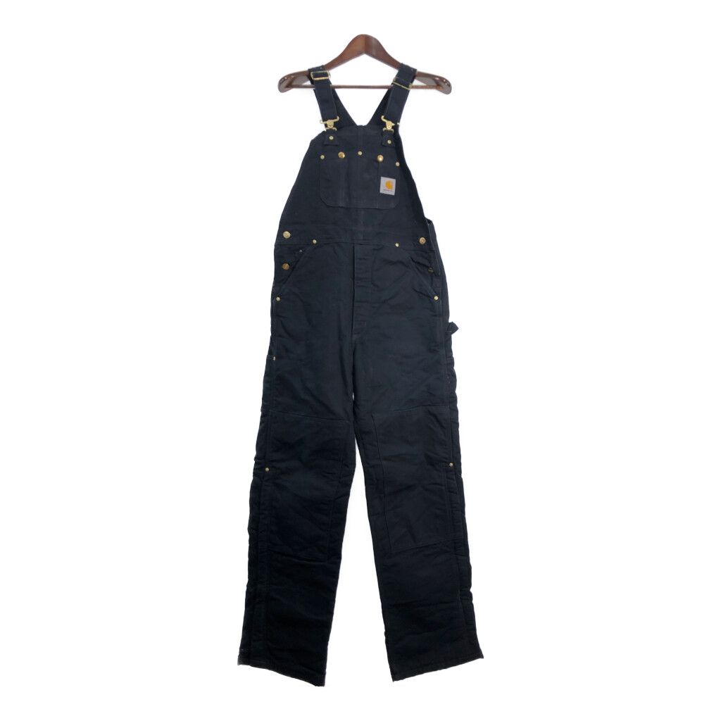 USA製 Carhartt カーハート ダック ダブルニー ビブオーバーオール ブラック (メンズ W34 L32) 中古 古着 S6410