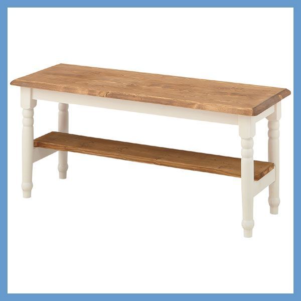 天然木（パイン）のダイニングベンチ（クラシカルデザイン・ホワイト・収納棚付き）No.210（W100×D35×H43cm）