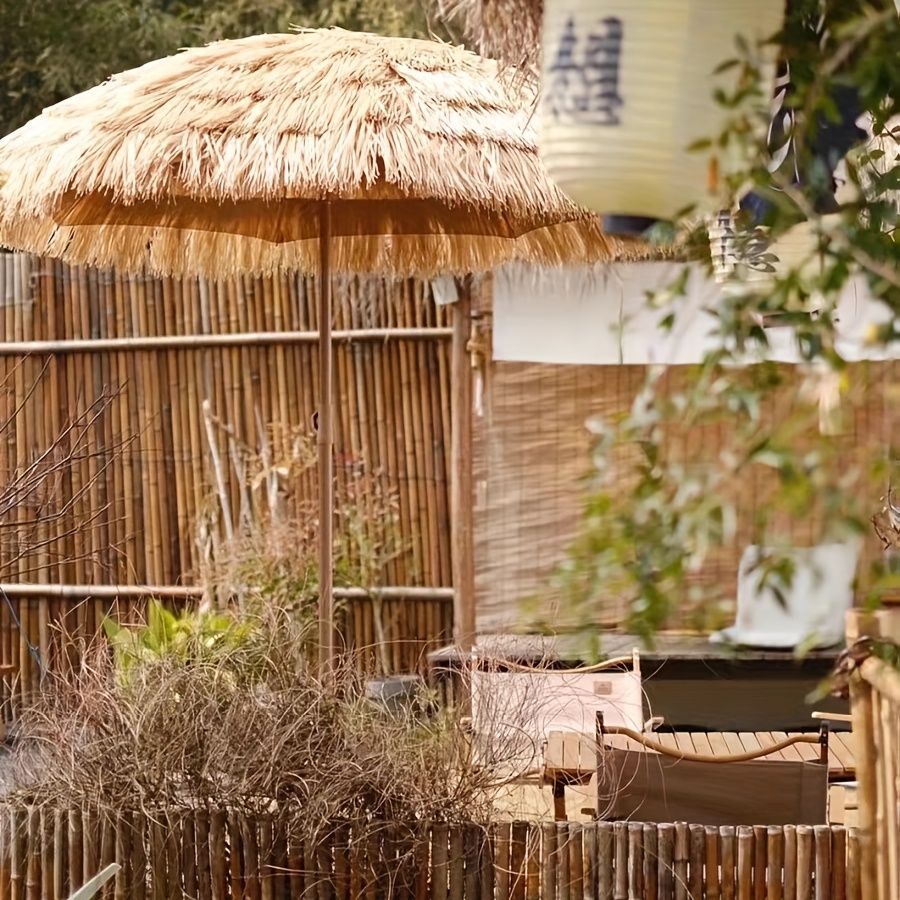 ガーデンパラソル パラソル アウトドア ボヘミアンスタイル ストローソンシェード傘 UV耐性 金属フレーム ラウンドカヌピー タッセルディテール付き ビーチ ガーデン 海 屋外使用 日焼け防止 トロピカルスタイル 耐久性のある屋外傘 ビーチ傘 STEELWINDOWSANDDOORS_COM