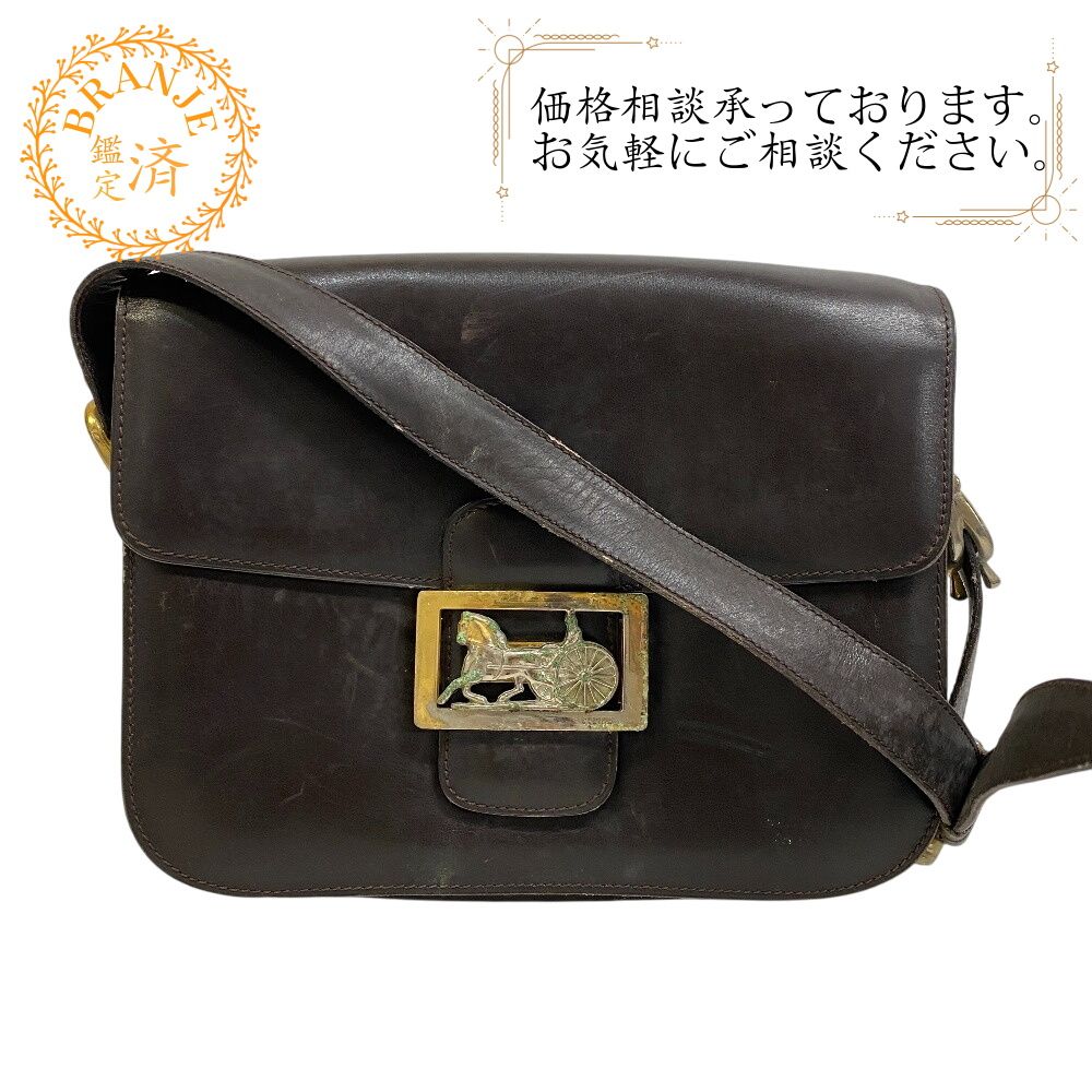CELINE セリーヌ　ショルダーバッグ　肩掛け　マカダム　馬車金具　ブラウン 5％OFF フォロワークーポン！！】CELINE セリーヌ 馬車金具