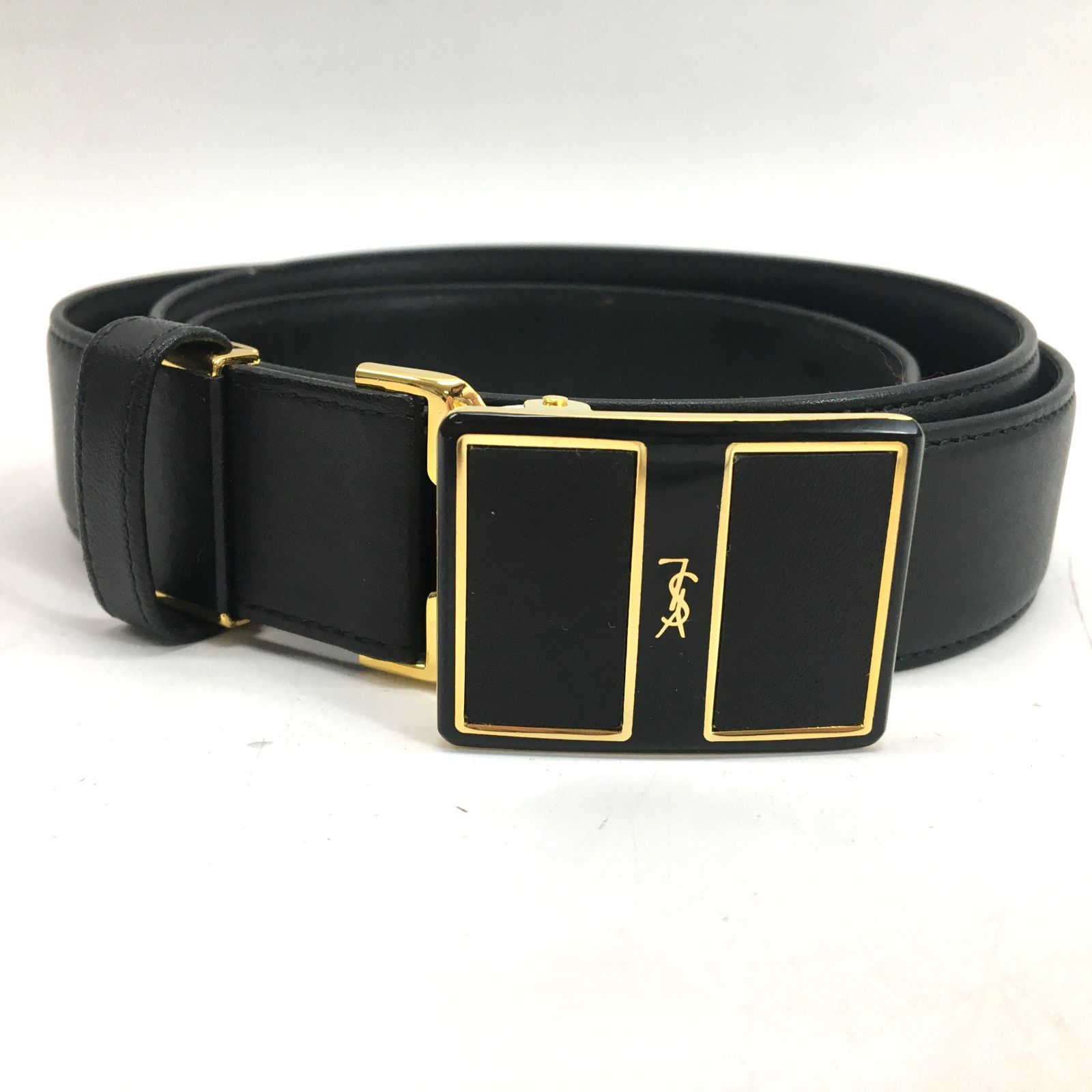 未使用保管品？ Yves Saint Laurent イヴサンローラン YSL レザー ベルト ブラック 黒 ゴールド金具 メンズ レディース 箱付き  24g菊HG - メルカリ