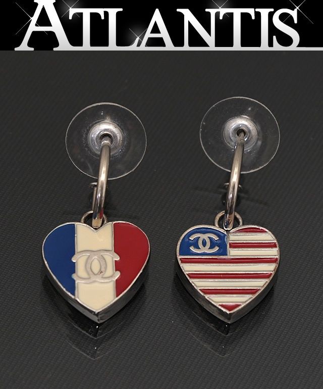シャネル CHANEL ココマーク スイングハートピアス アメリカ×フランス トリコロール 71090
