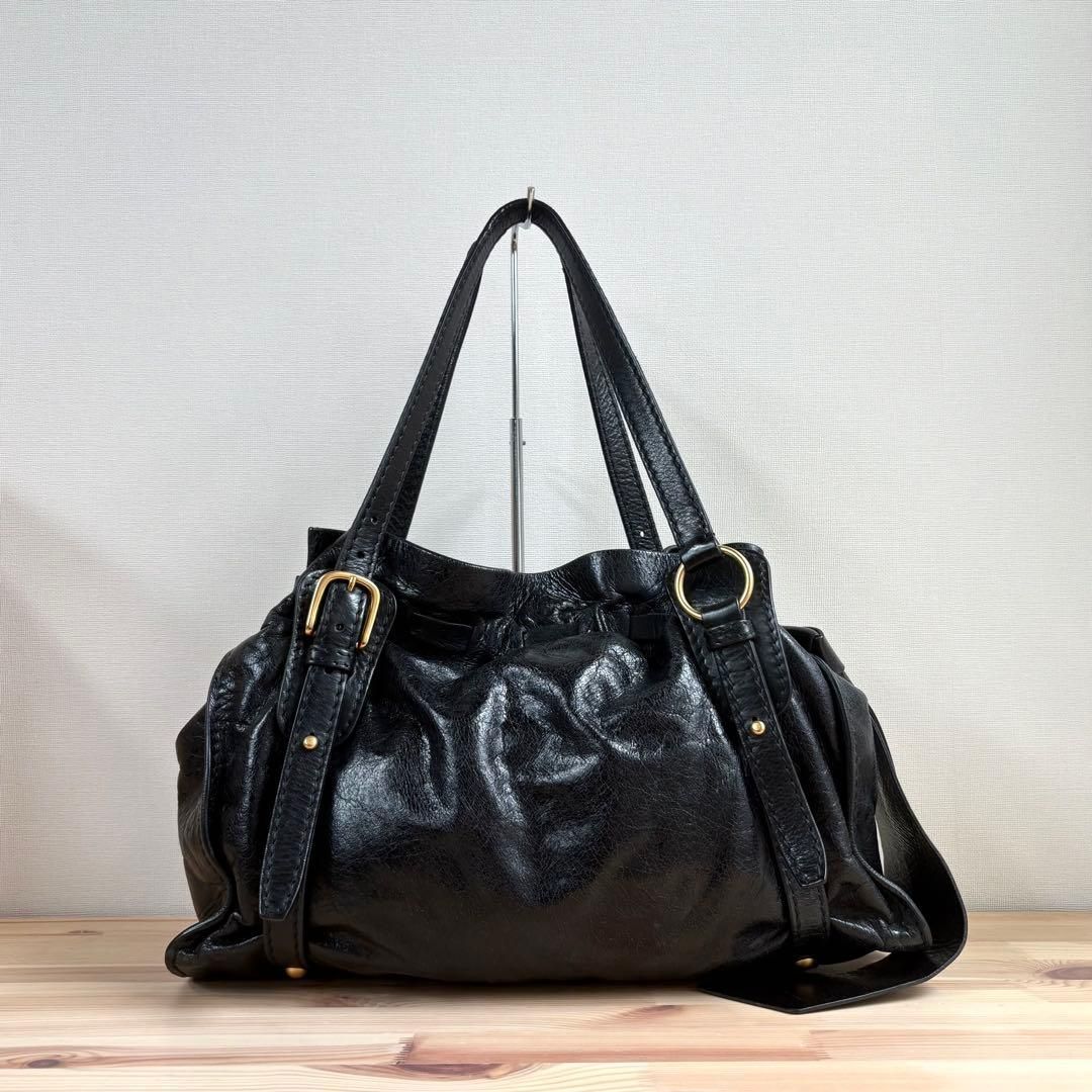 Miu Miu Vitello Lux Ribbon Bag Black