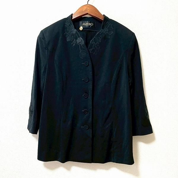 ミズレイコ Ms.REIKO　お花のジャケット anc ミズレイコ MS.REIKO ジャケット 12 黒 ノーカラー 花