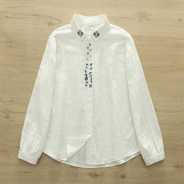 ブラウス シャツ DOUBLE GAUZE EMBROIDERY SHIRT/ ダブルガーゼ刺繍シャツ レディース 刺繍 ガーゼ シャツ 長袖 2重ガーゼ シャツブラウス レディース