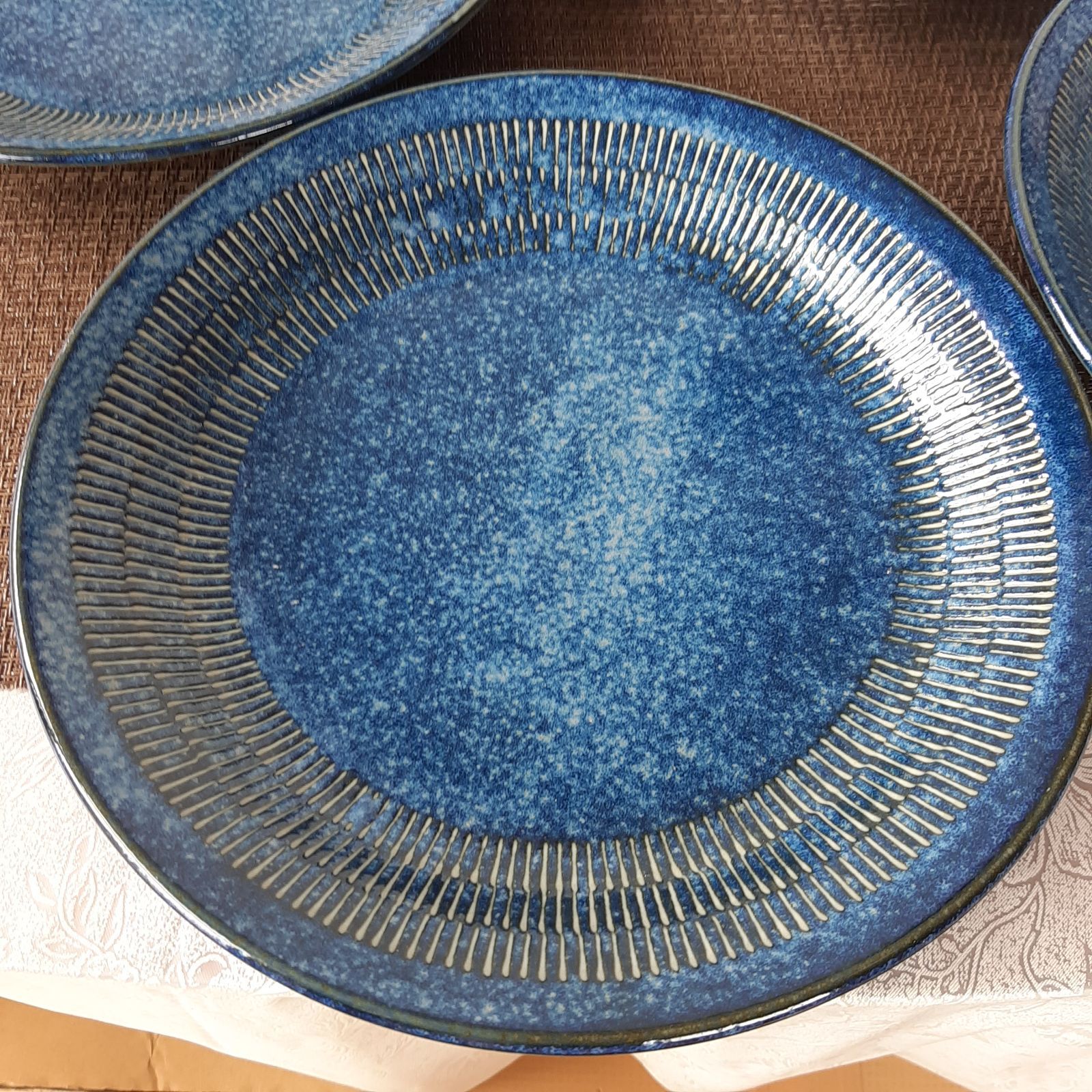 【4枚セット】日本製 美濃焼 窯変紺 ネイビー トチリ 24cm メイン皿