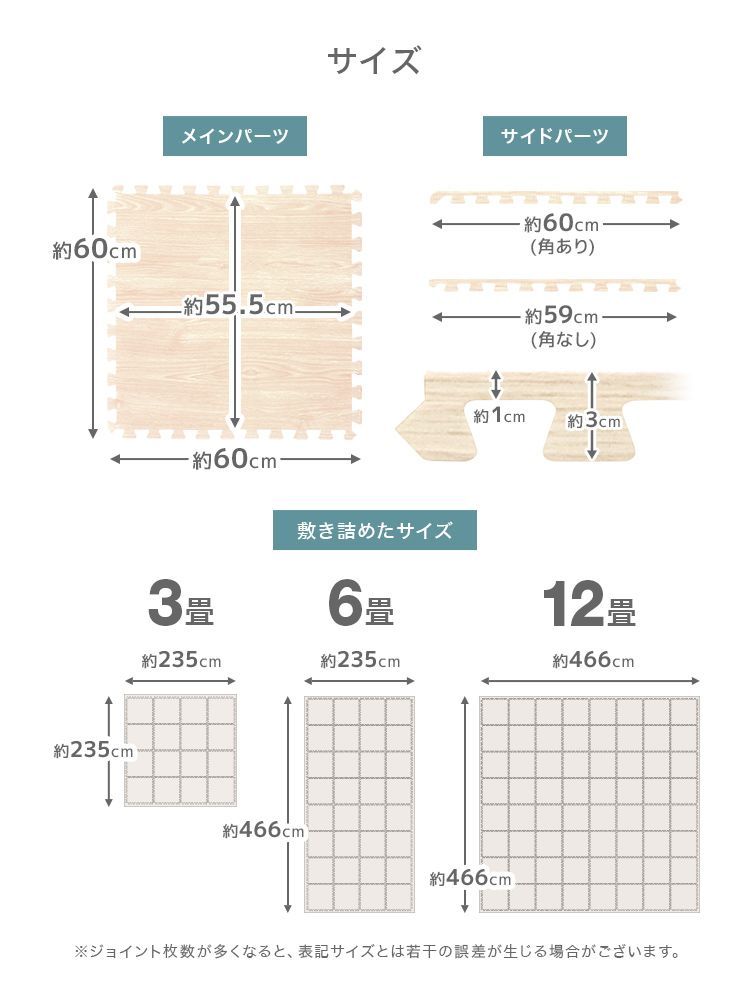 送料無料】【64枚セット】木目調 ジョイントマット 大判 12畳 60cm 1級