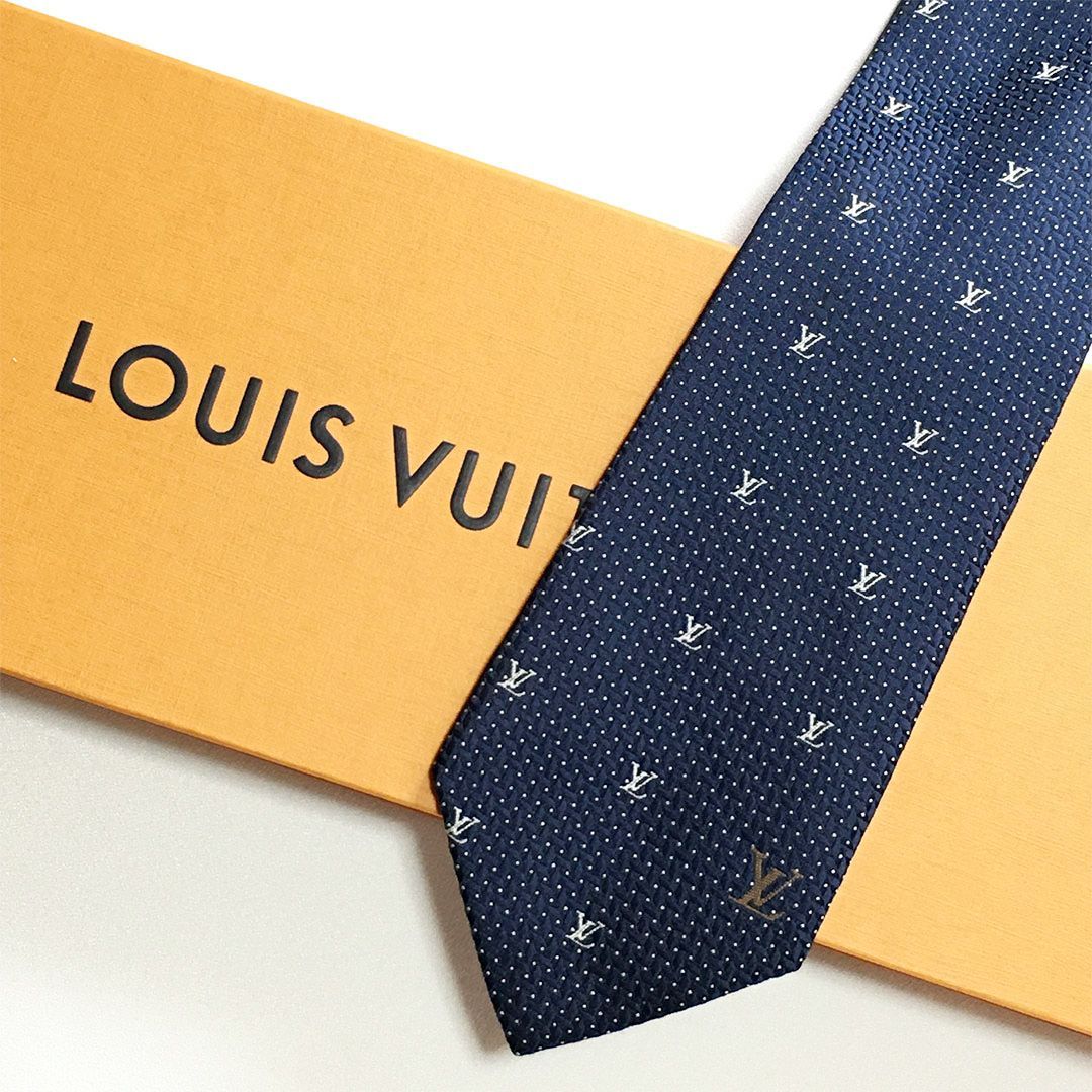 美品 ルイヴィトン Louis Vuitton ネクタイ シルク100% ネイビー