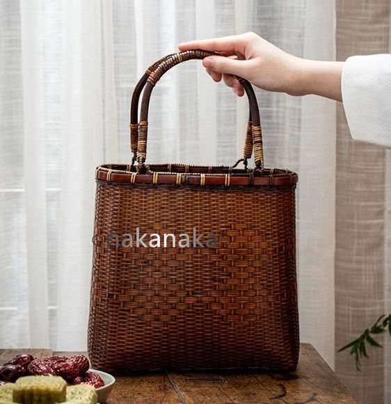 匠の技 和風 手編み 竹編みバッグ 便攜 手提げ カゴバッグ 茶道 収納バッグ 買い物かご 真竹 トートバッグ 職人手作り 竹編み かごバッグ 匠の技 和風 トートバッグ 真竹 茶道具