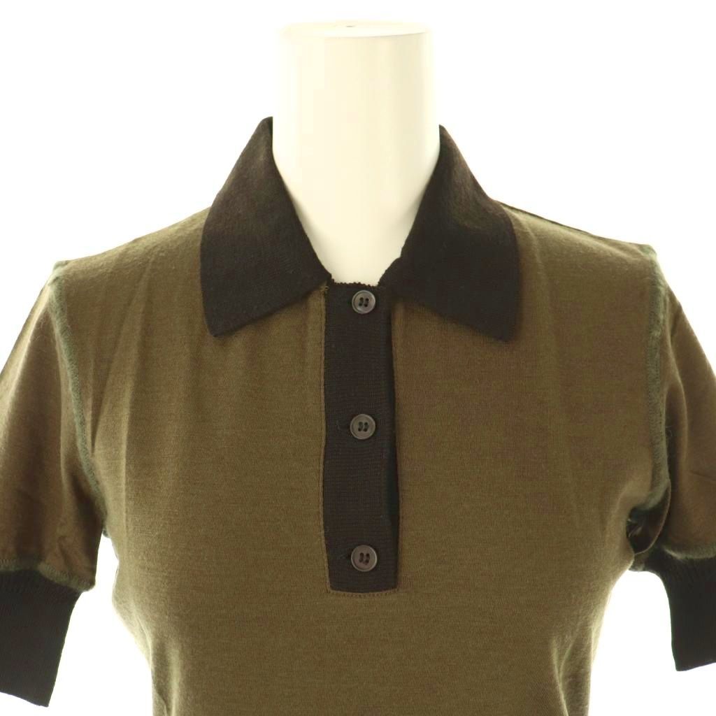  ミュウミュウ miumiu ニットポロシャツ 半袖 S カーキ AT OS ポロシャツ トップス