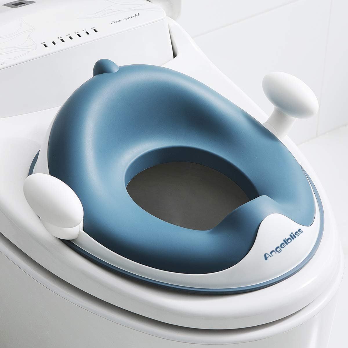 跳ね防止 高級シリーズ 柔軟なクッションハンドル ダブル滑り止め設計 (ブルー) トイレ練習 子供用トイレ 飛び散り防止 簡単 幼児用便座 取っ手付き おまる トイレトレーニング 子ども 補助