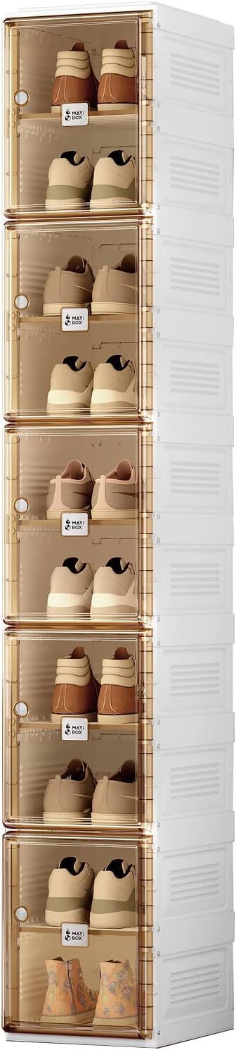 在庫 ラック 下駄箱 収納ボックス スニーカーボックス 折り畳み 工具不要 靴収納 省スペース 靴箱 大容量 シューズボックス 積み重ね Box 玄関 Mayi 1列10段