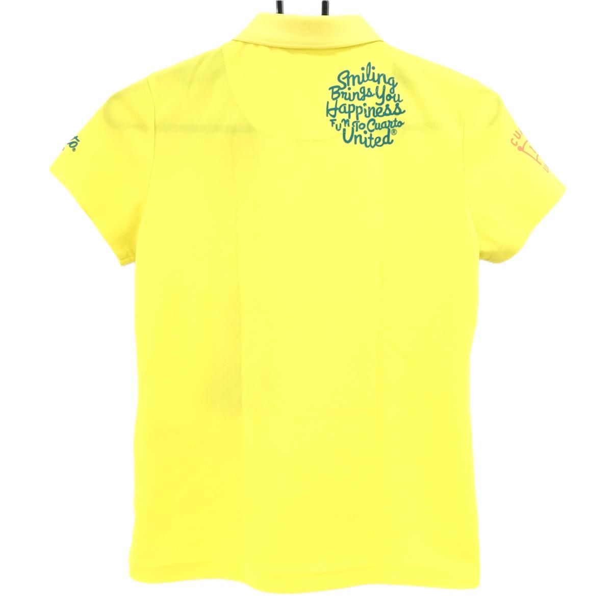 【超美品】クアルトユナイテッド 半袖ポロシャツ イエロー×ネイビー レディース M ゴルフウェア CUARTO UNITED