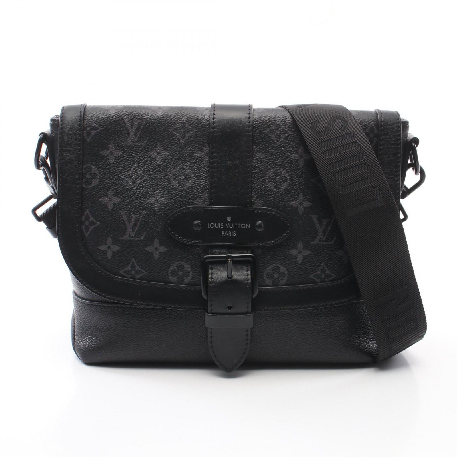 ルイ ヴィトン LOUIS VUITTON ショルダーバッグ ソミュール メッセンジャー モノグラムエクリプス M45911 ブラック PVCコーティングキャンバス レザー ソミュール メッセンジャー メンズ Used A