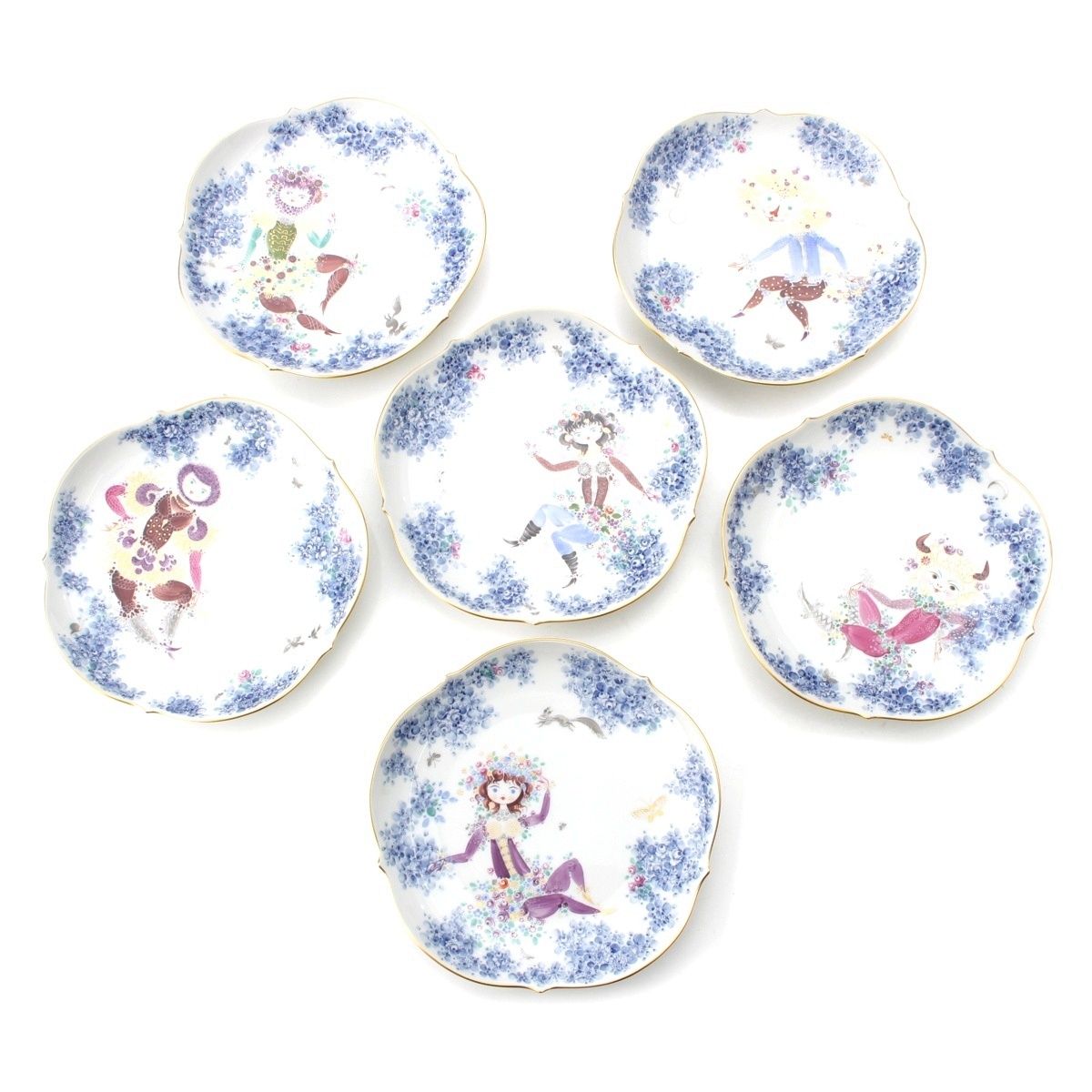 MEISSEN - マイセン ミッドサマーナイトドリーム 真夏の夜の夢 ケーキプレート 皿 陶器 6枚セット 食器 680691/23501 ホワイト マルチカラー【中古】 マイセン ミッドサマーナイトドリーム 真夏の夜の夢 ケーキ