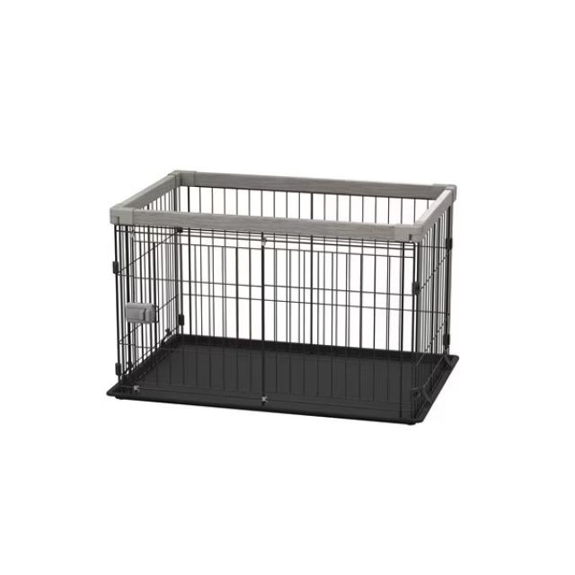 アイリスオーヤマ ウッディシステムサークル SWS-900 アッシュグレー 小型犬 中型犬用 ペットケージ ゲージ犬 木目 スライド扉 簡単組立